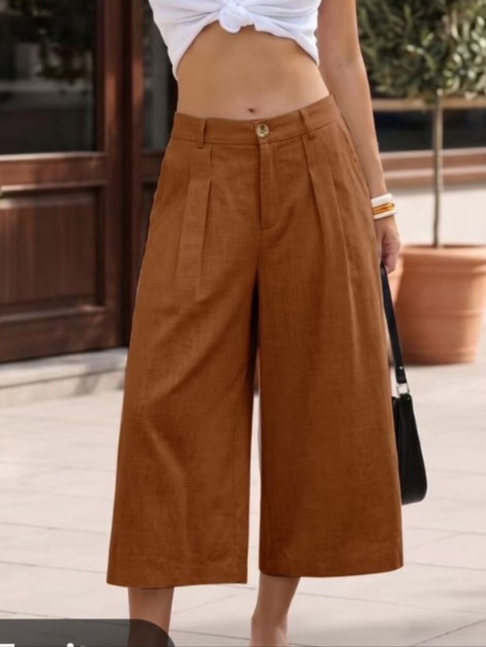 Nicholas Linen Pleated Wide Leg Crop Pants